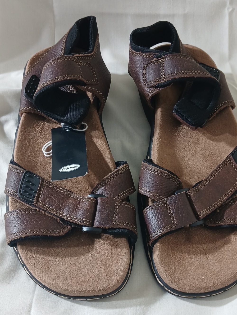 Dr. Scholl's Men's Brown Leather Double-Strap Comfort Sandals Size 8 Man